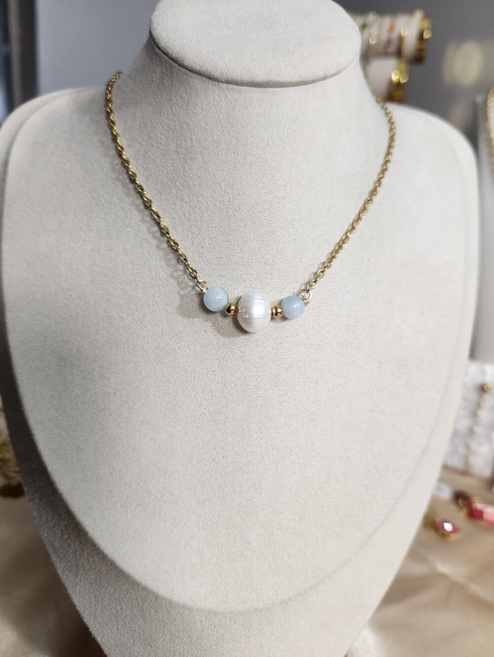 Handmade Fr3shwatwr Pearl And Aquamarine Necklace